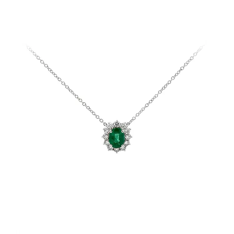Gold Necklace Emerald and Diamonds