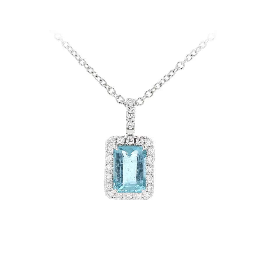 Exclusive Necklace with Aquamarine Surrounded by Diamonds