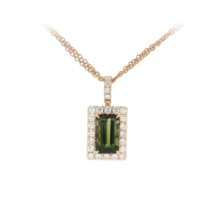 Necklace with Beautiful Tourmaline in Combination with Diamonds