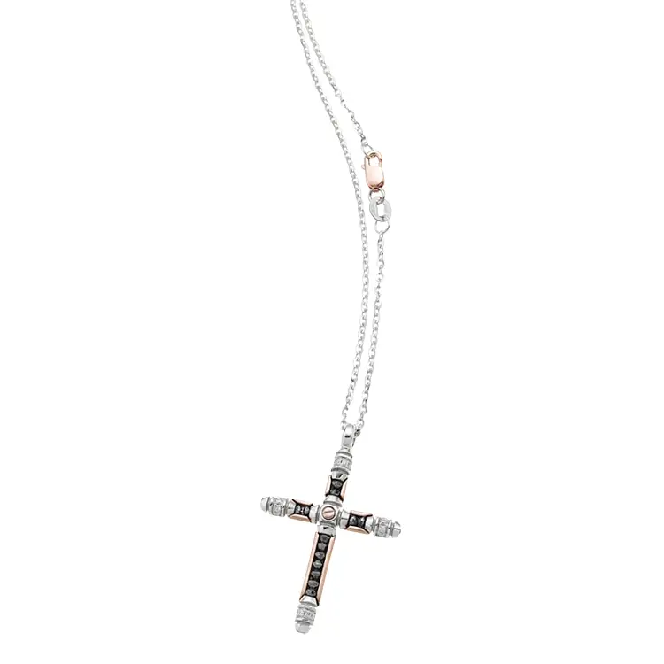 Gold Pendant Cross Zancan Black Magic Soft-2 EC413BR