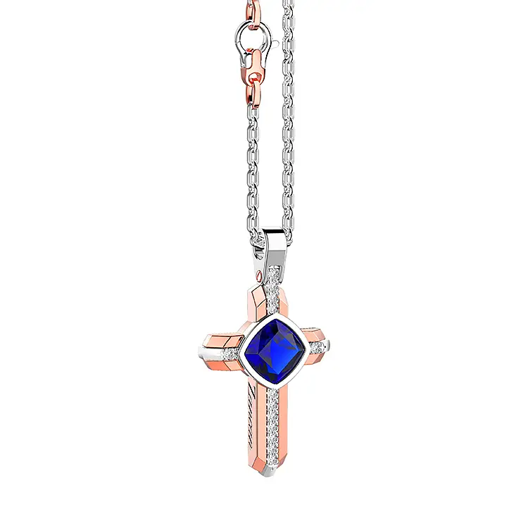 Gold Pendant Cross Zancan Couture Sapphire EC646BR