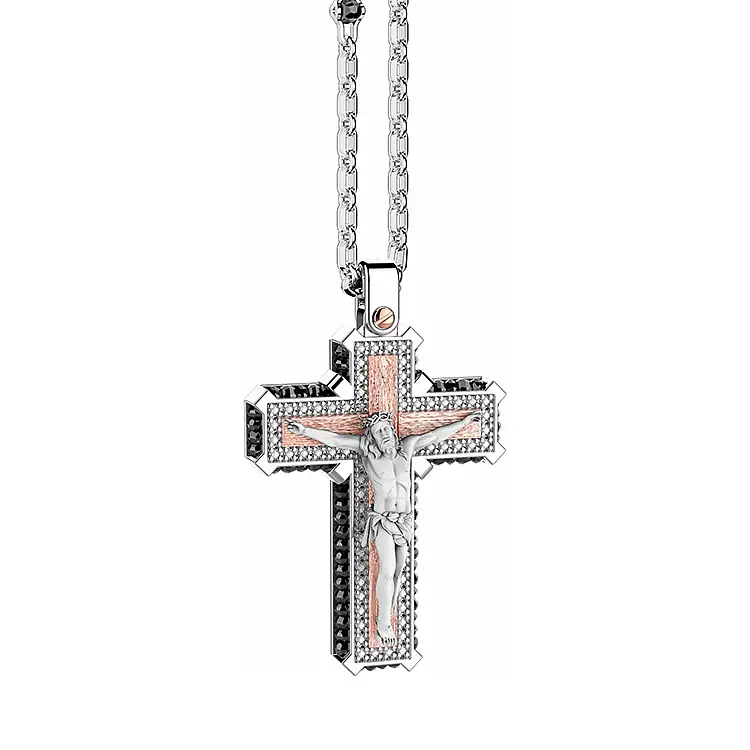 Gold Pendant Cross Zancan Black Magic Chic EC809BR