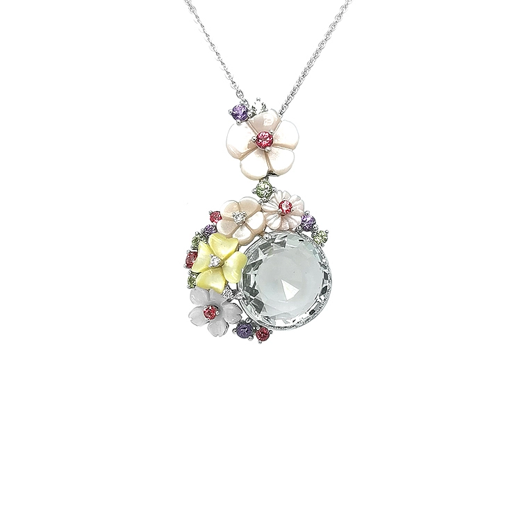 Gold Pendant with Semi Precious Stones and Diamonds