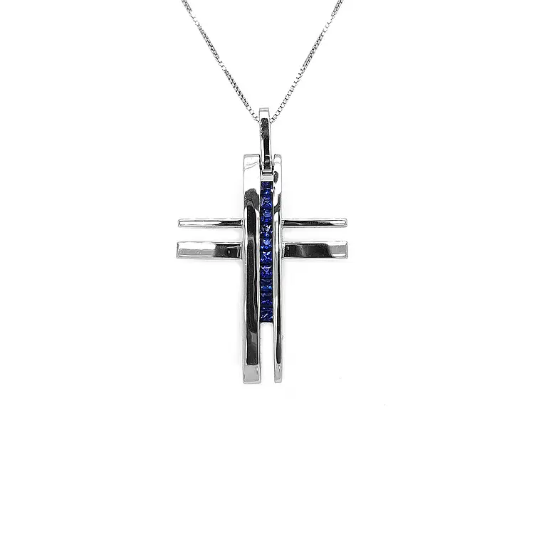 Gold Pendant Cross with Sapphires