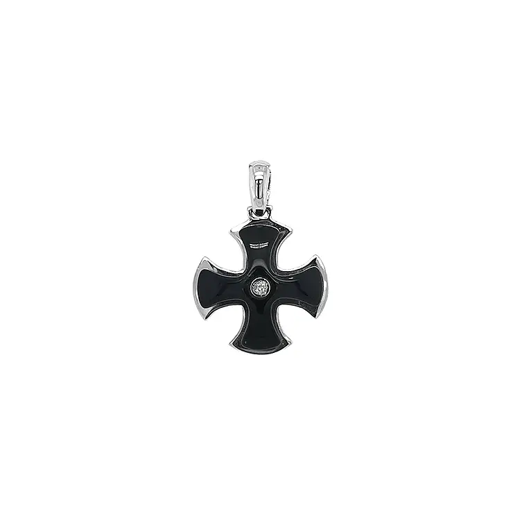 Gold Pendant Cross with Onyx