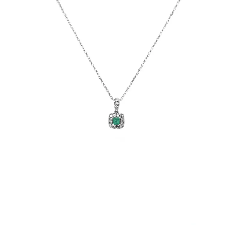 Emerald pendant with white gold diamonds