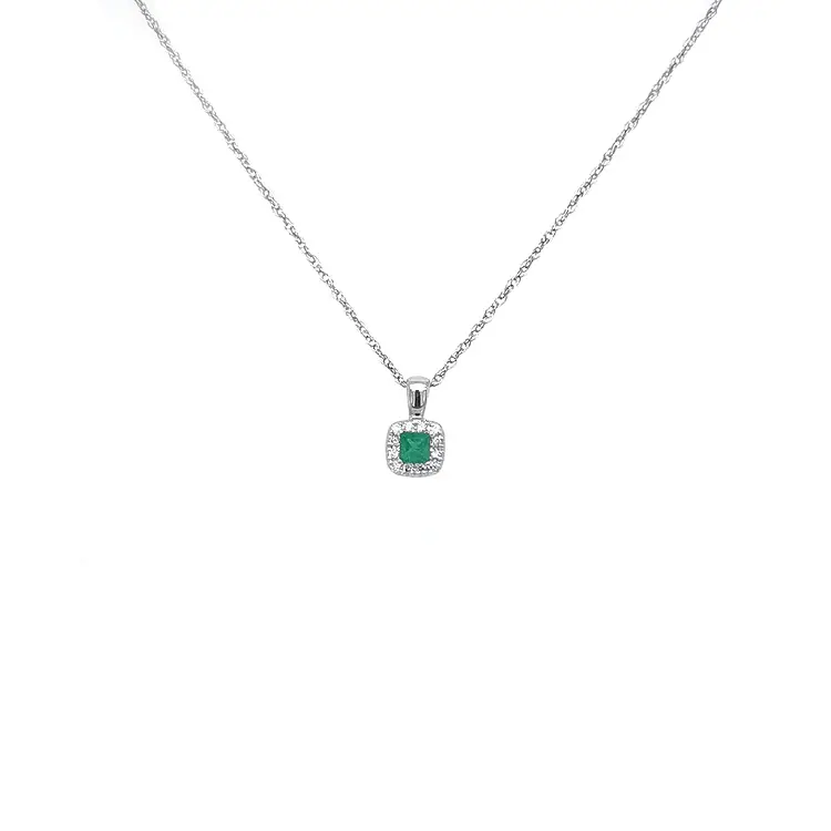 Emerald pendant with white gold diamonds