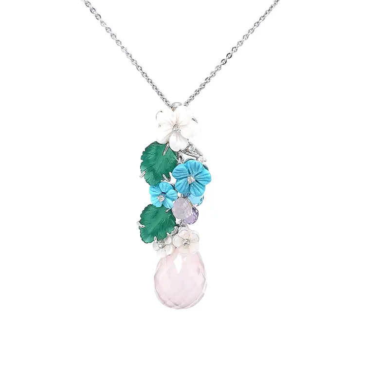 Gold Pendant Semi precious stones and Diamonds