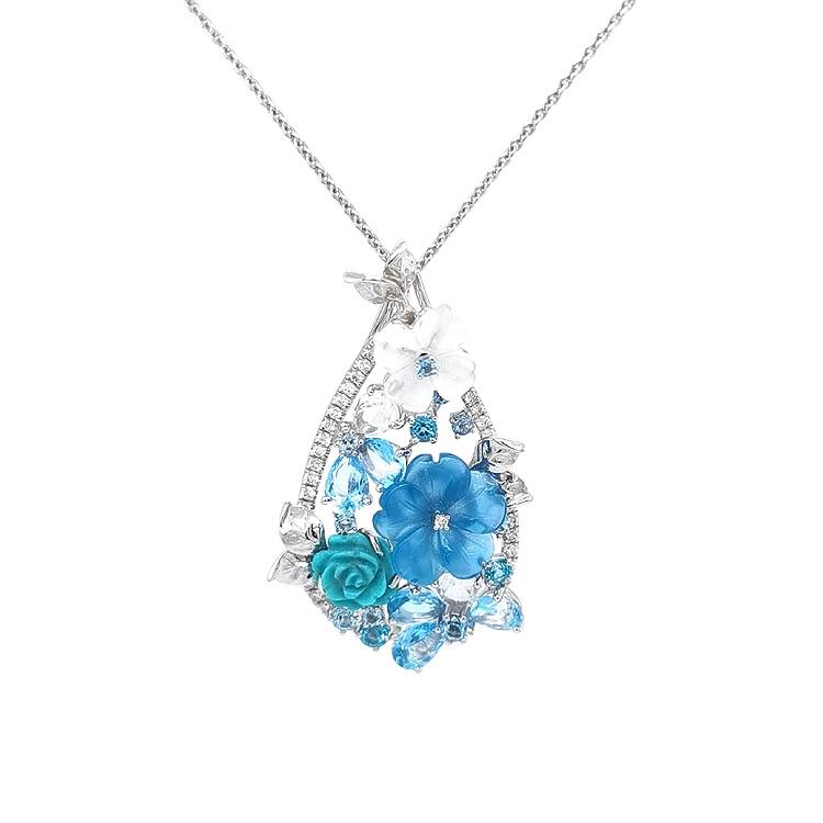 Gold Pendant Semi precious stones and Diamonds