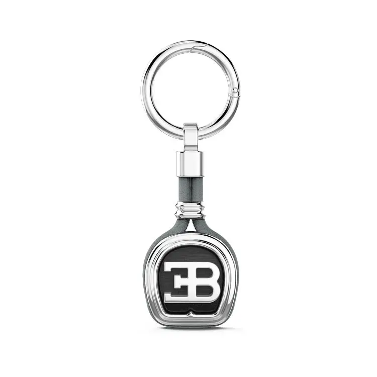 Silver Zancan Bugatti key ring with leather P002-GR