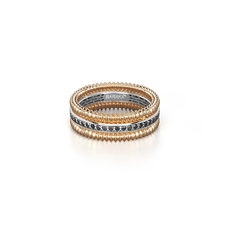 Gold ring Baraka with black diamonds AN334201