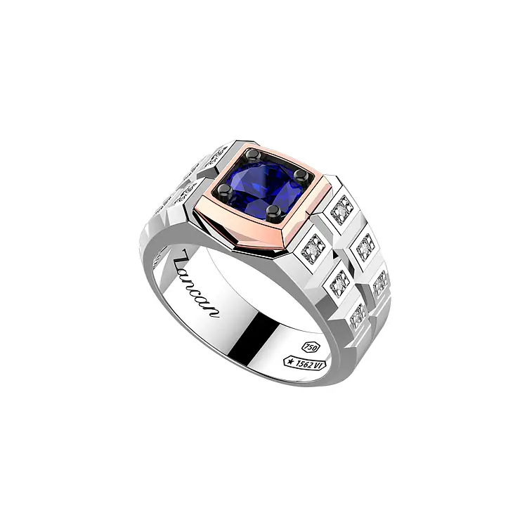 Gold Ring with Sapphire and Diamonds