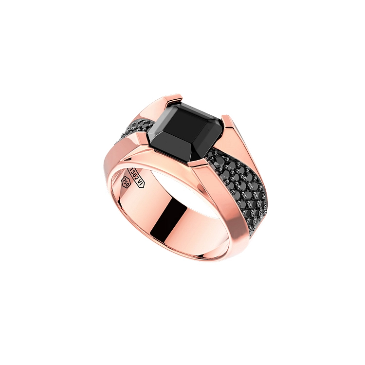 Gold Ring Zancan with Black Diamonds