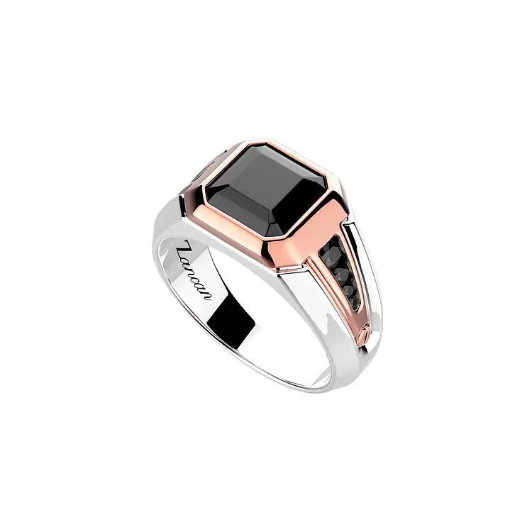 Gold Men's Ring Zancan with Black Diamonds