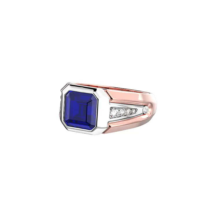 Golden Men's Ring Zancan with Sapphire and Diamonds
