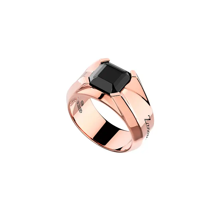 Golden Men's Ring Zancan with Black Diamond