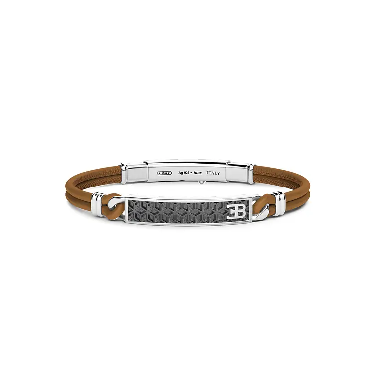 Silver Bracelet Zancan Bugatti with Leather B002-MA