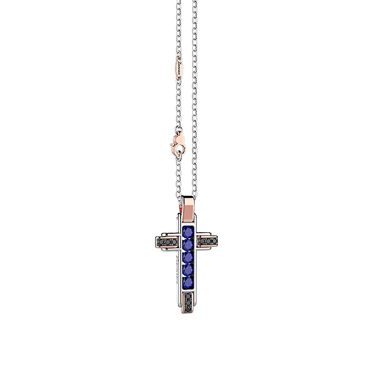 Gold Pendant Cross Zancan Black Magic EC878RB