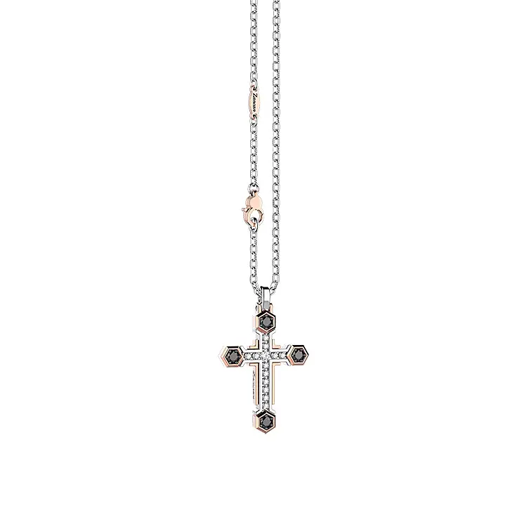 Gold Pendant Cross Zancan Black Magic EC872BR