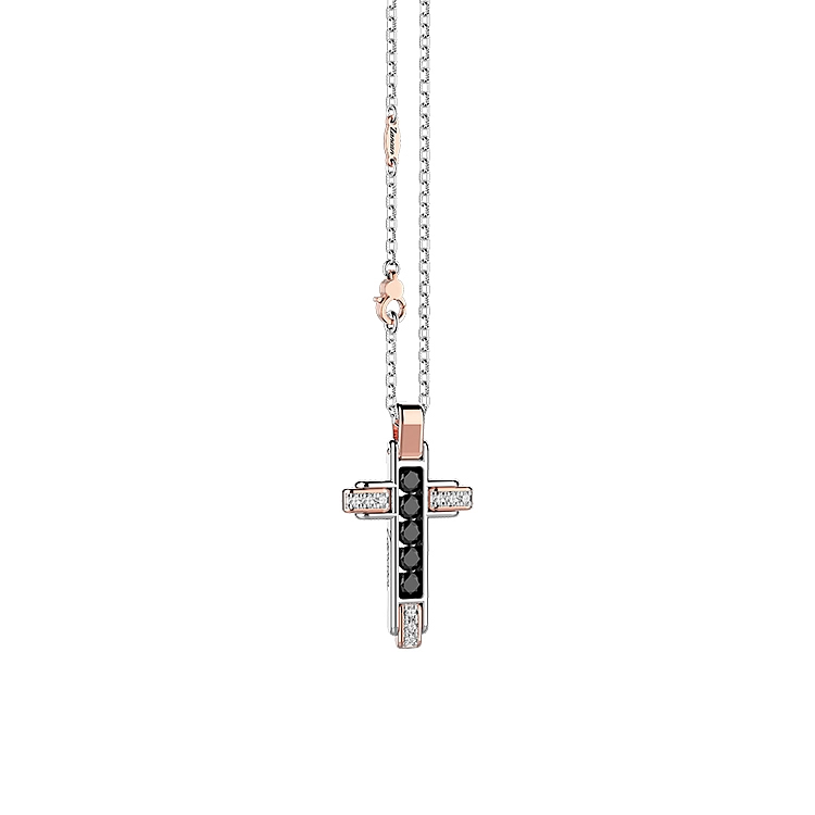 Gold Pendant Cross Zancan Black Magic EC879RB
