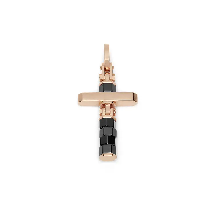 Gold pendant cross with black ceramics