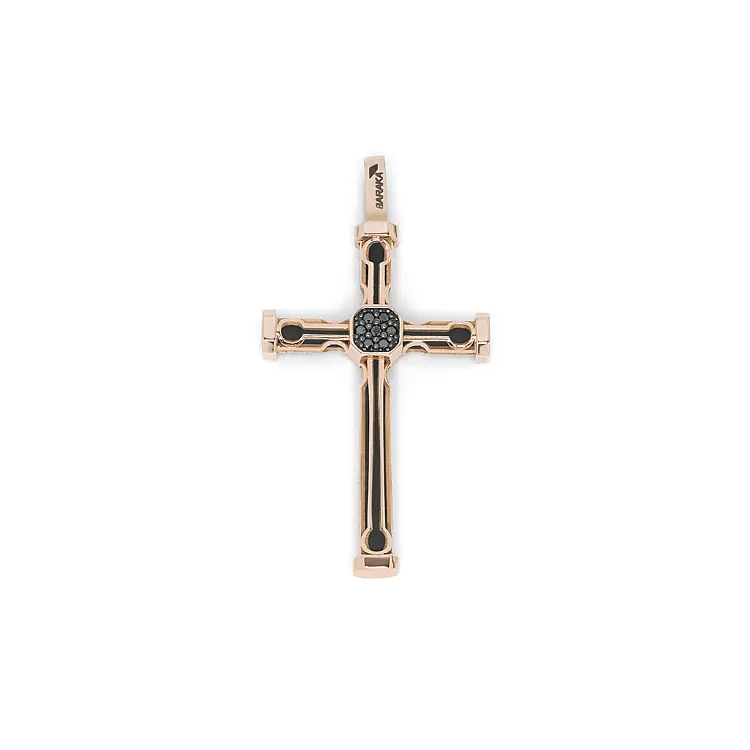 Gold pendant cross with black diamonds CR275411