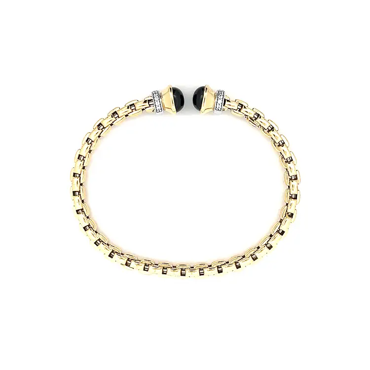 Gold Fixed Bracelet with Onyx