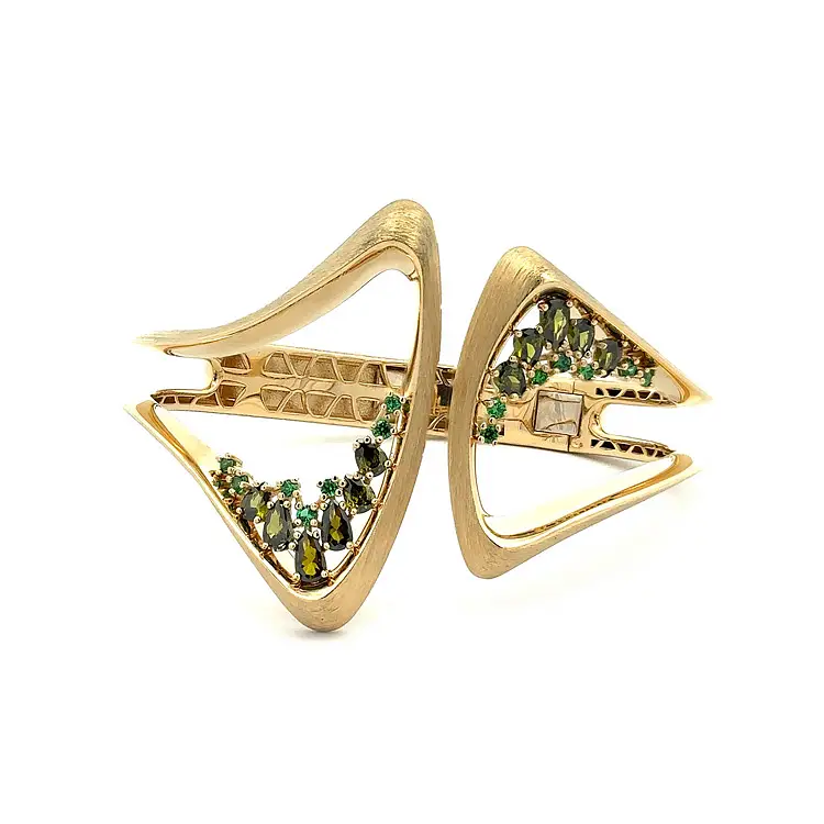 Gold Ladies Bracelet with Green Stones