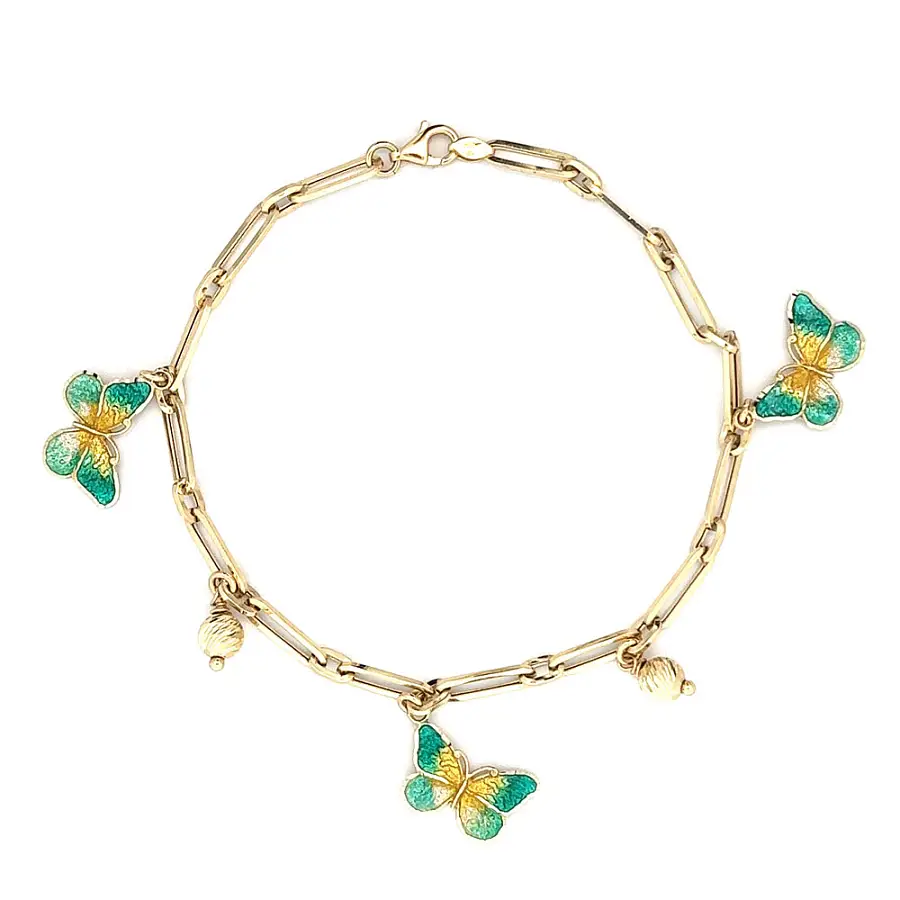 Gold Bracelet Butterflies with Enamel