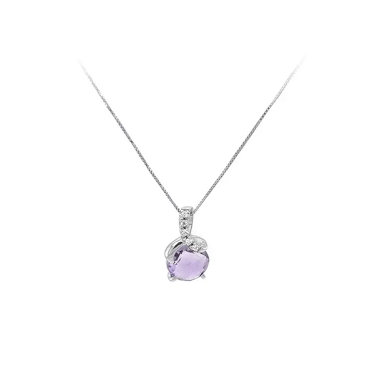 Ladies Necklace with Purple Stone in White Gold
