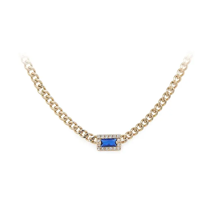 Gold Necklace with Blue Stone