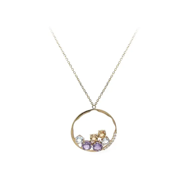 Gold Necklace with Coloured Stones