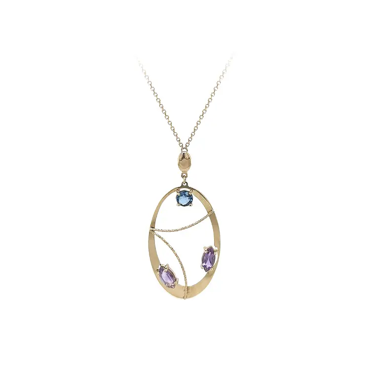 Gold Necklace with Coloured Stones