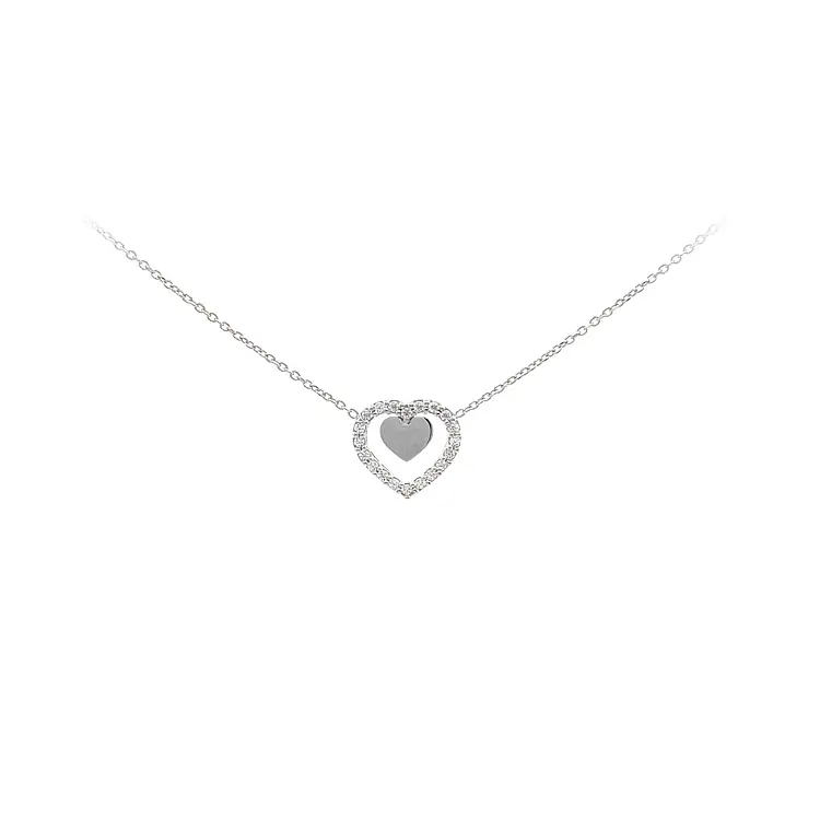 White Gold Heart Necklace with Zircons