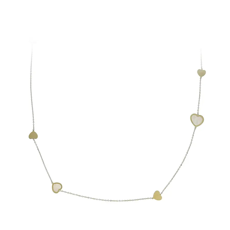 Gold Necklace Hearts with Pearl