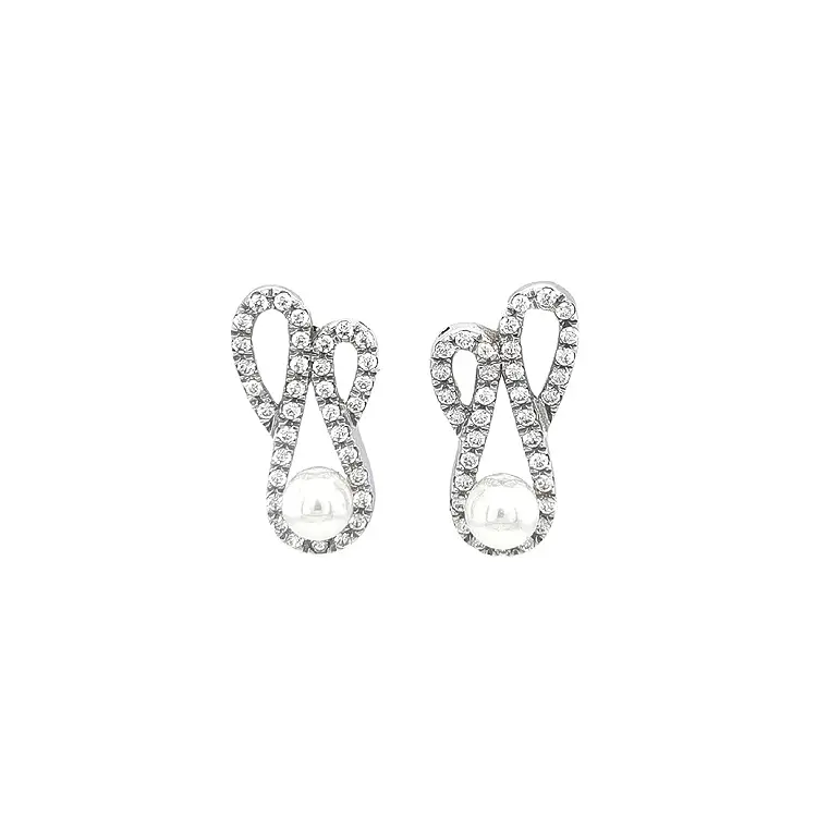 Earrings with Pearl and White Gold Zircons