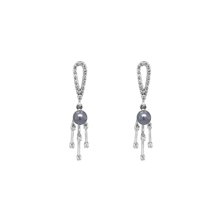 Gold Pearl Earrings with Zircones