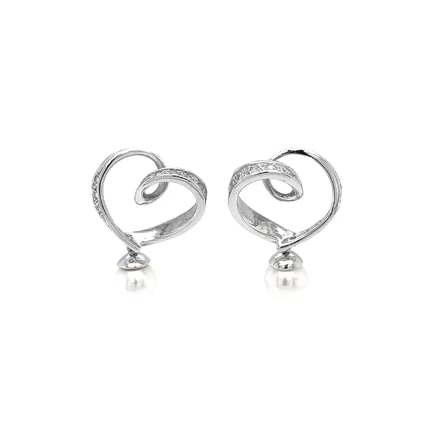 Elegant White Gold Earrings with Pearls and Zirconia