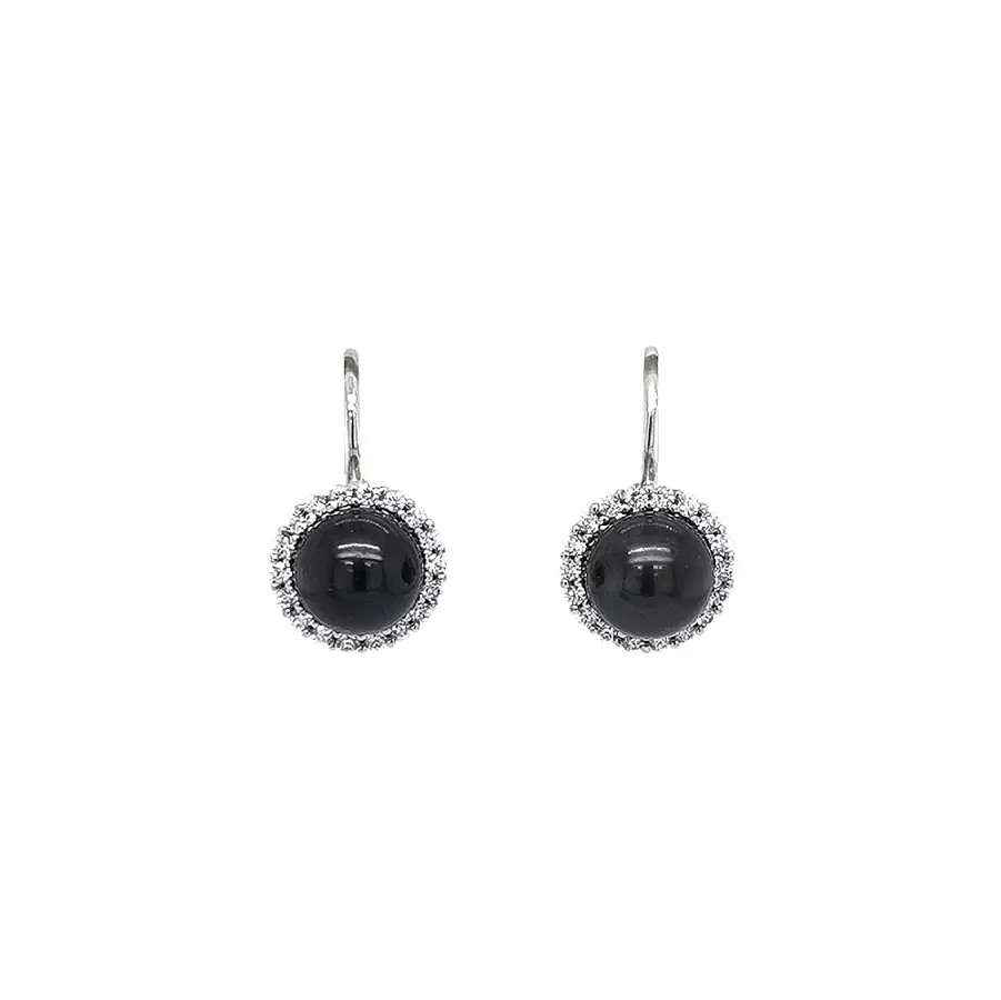 Elegant White Gold Earrings with Onyx and Zirconia