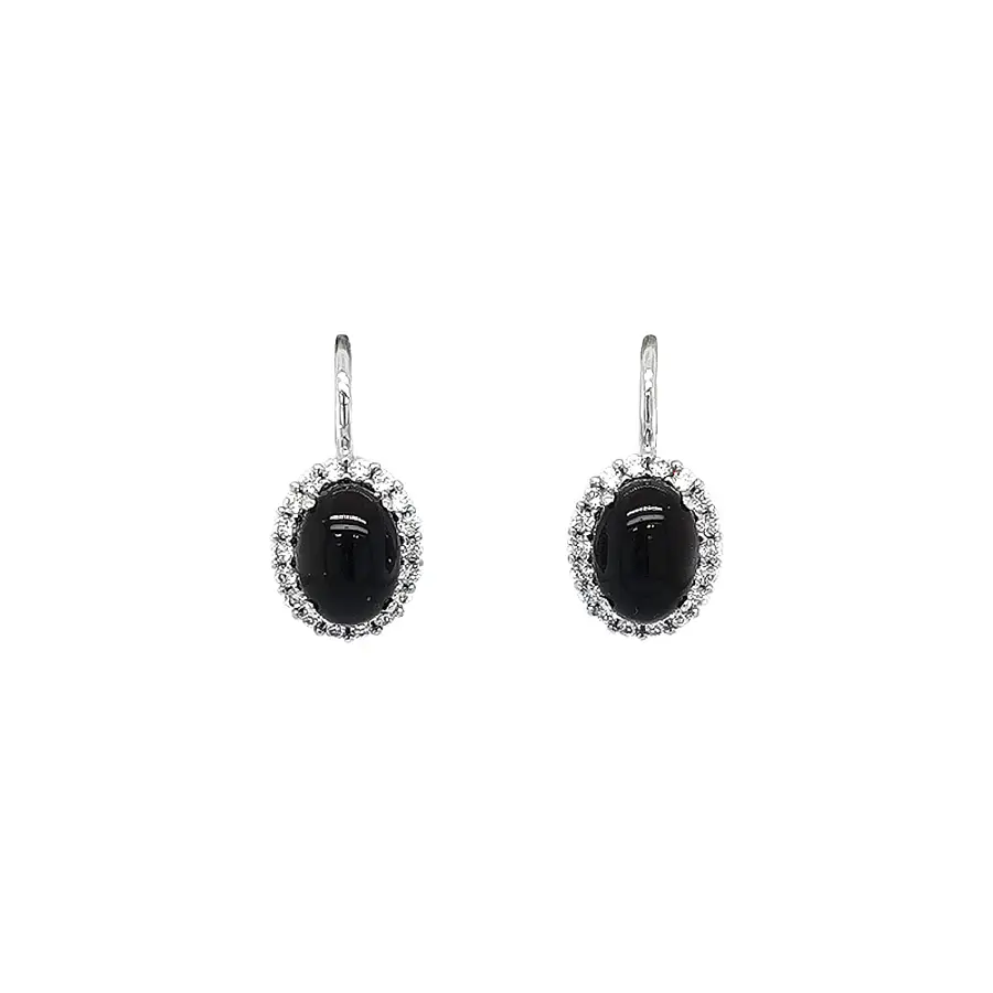 White Gold, Onyx and Zirconia in Timeless Earrings