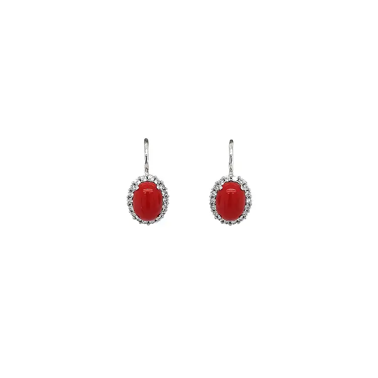 White Gold Earrings with Coral