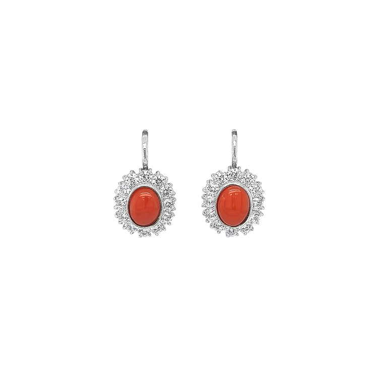 White Gold Earrings with Coral