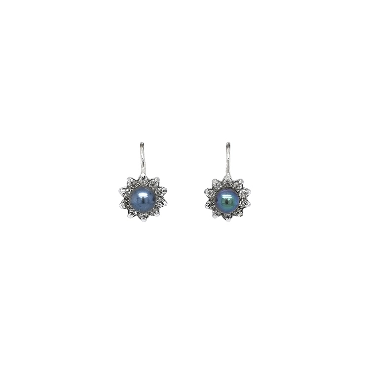 Earrings with Black Pearl and Zircons