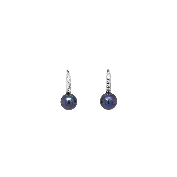 Earrings with Black Pearl and Zircons