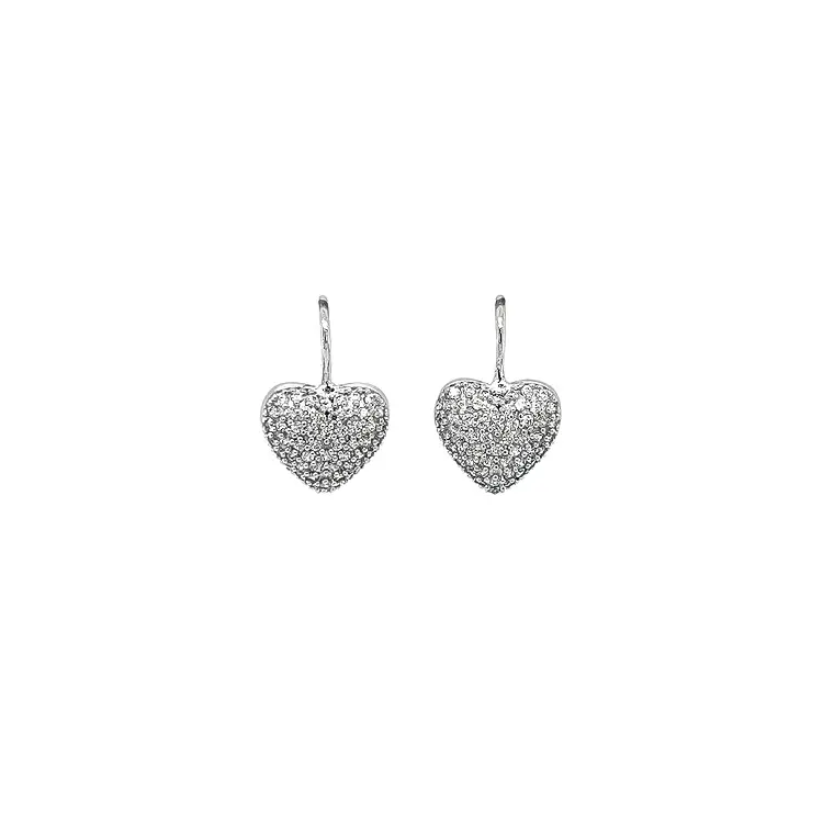 Earrings Heart with Zircones in White Gold
