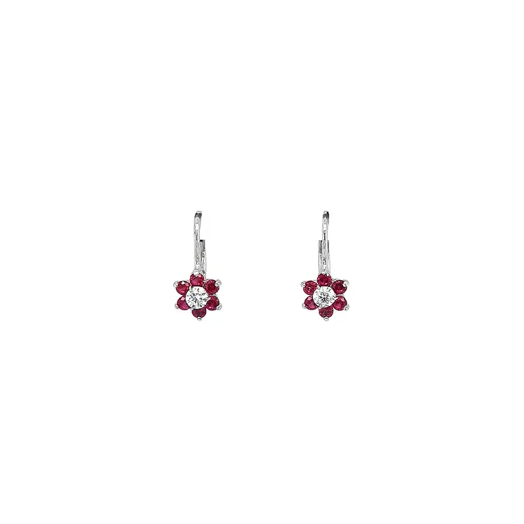 Earrings with Red Stone in White Gold