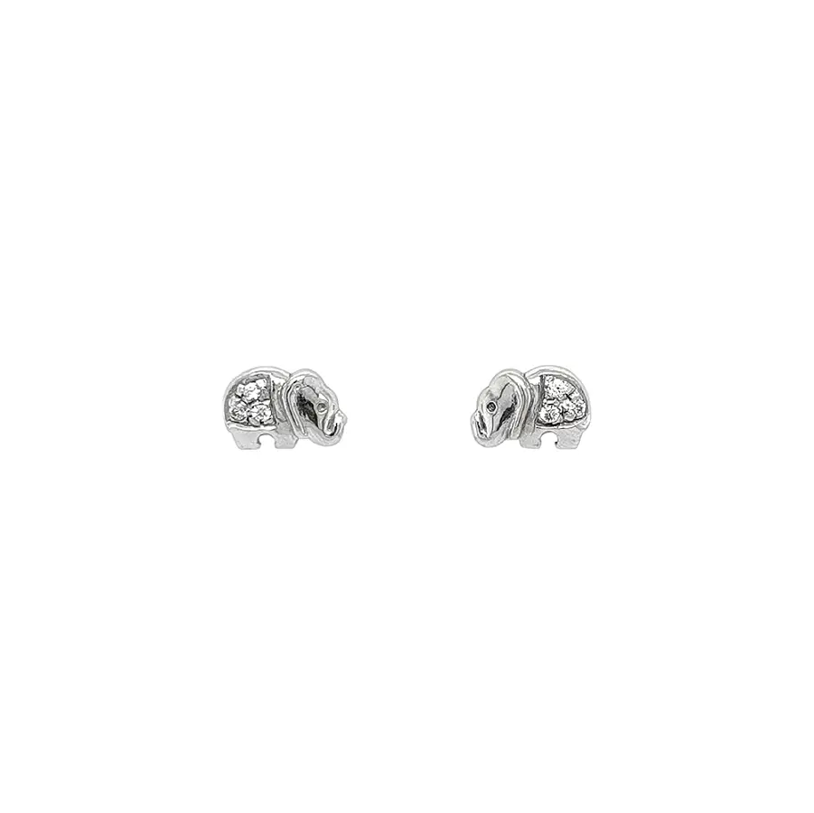 White Gold Elephant Earrings with Sparkling Zircons