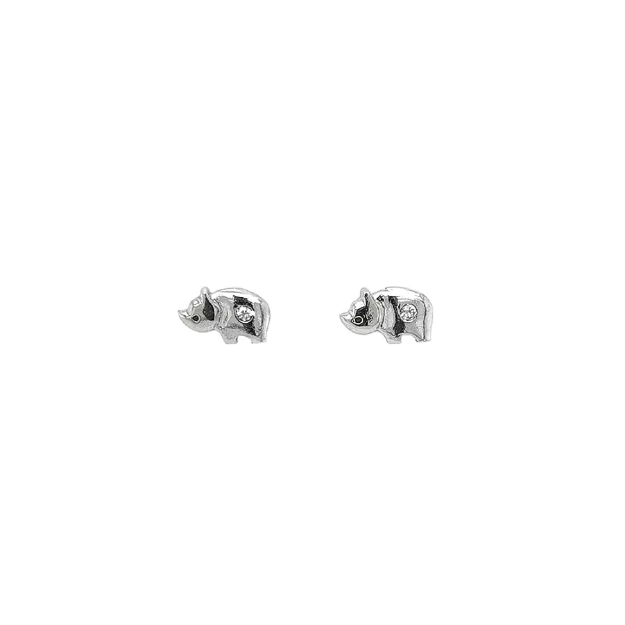 White Gold Rhinoceros Earrings with Zircons