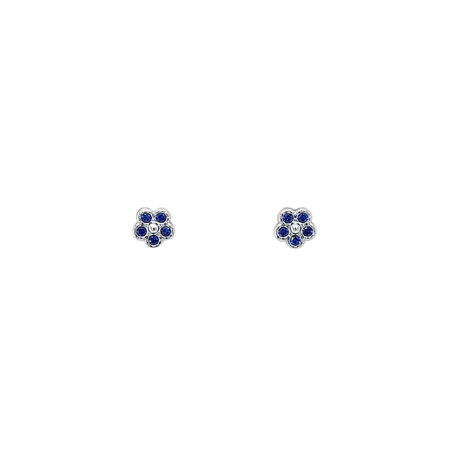 Elegant Floral Earrings with Blue Sapphires in White Gold