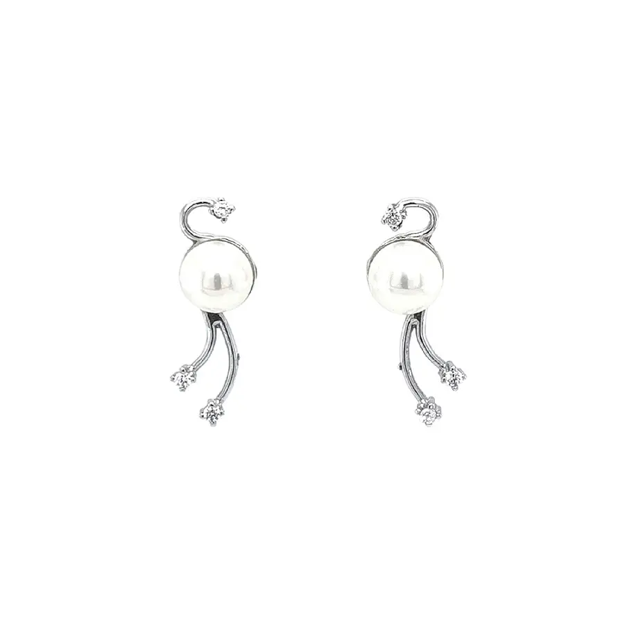 White Gold Pearl Earrings